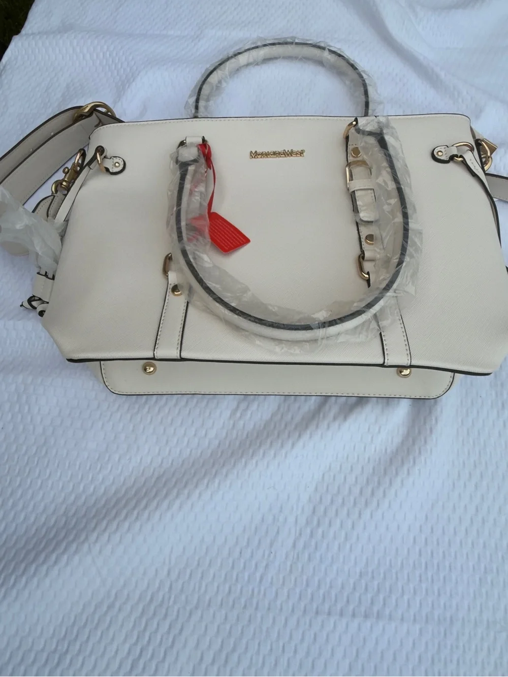 Montana West Cream Satchel with Gold Hardware
